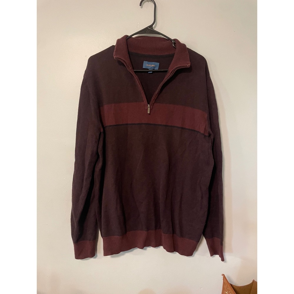 Fairlane Mens Cotton Cashmere Quarter Zip Sweater Burgundy Colorblock Large